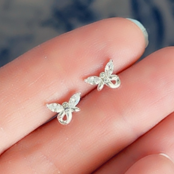 Sterling Silver Crystal Butterfly Stud Earrings - Picture 4 of 10